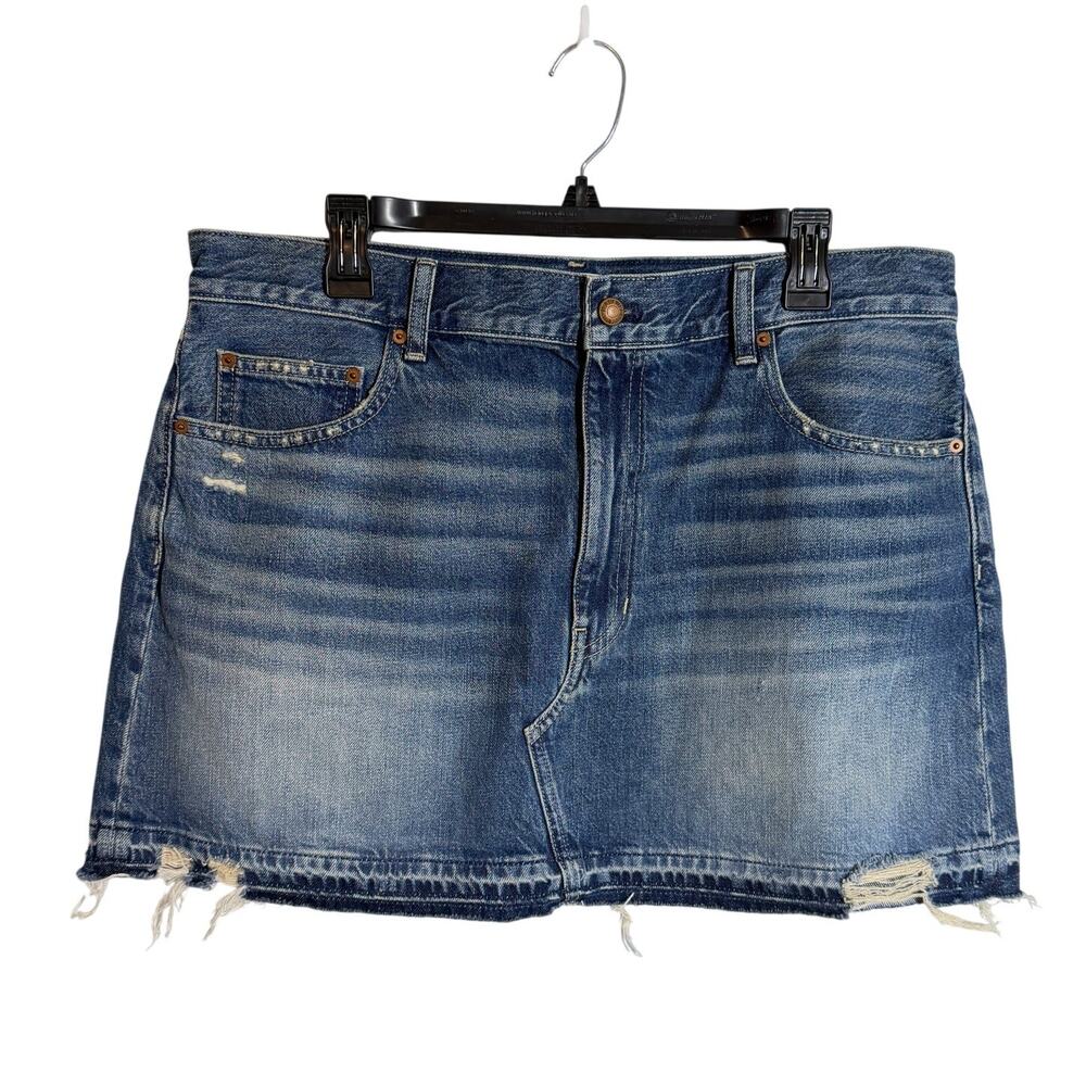 Madewell Distressed Frayed Raw Hem Denim Mini Skirt Croswell Wash 31 NWT cotton